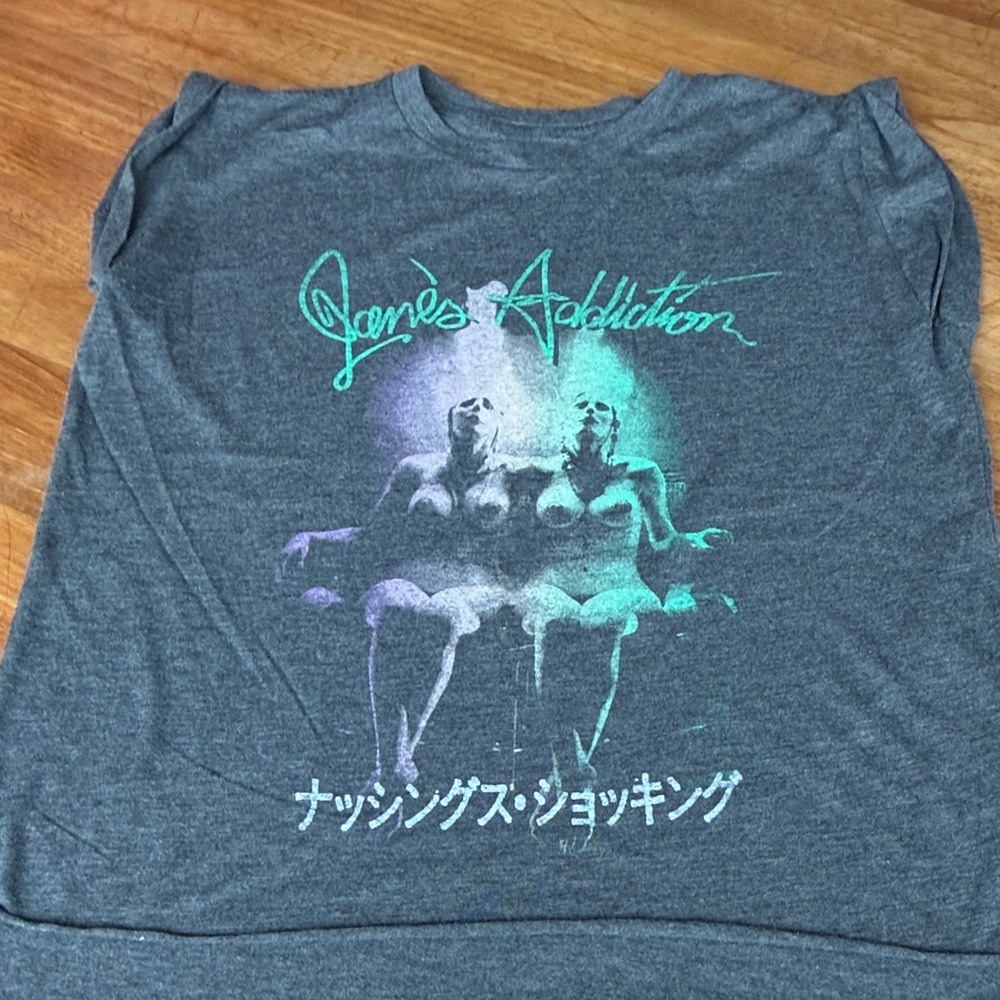 Jane's Addiction Graphic Band Tee - Charcoal with Teal & Lavender Print